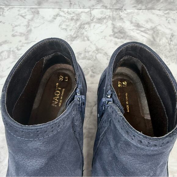 NAOT Women's Sz 37 Nefasi Ankle Boot Navy Blue Zipper Leather Nubuck - Picture 8 of 13